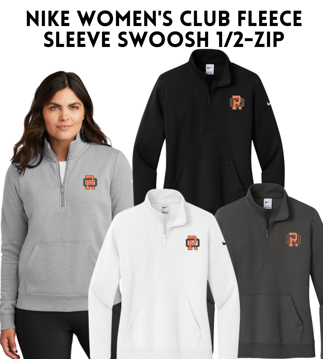 ROFB26 NKDX6720 Nike Women's Club Fleece Sleeve Swoosh 1/2-Zip