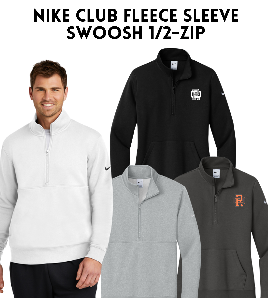 ROFB26 NKDX6718 Nike Club Fleece Sleeve Swoosh 1/2-Zip - RO