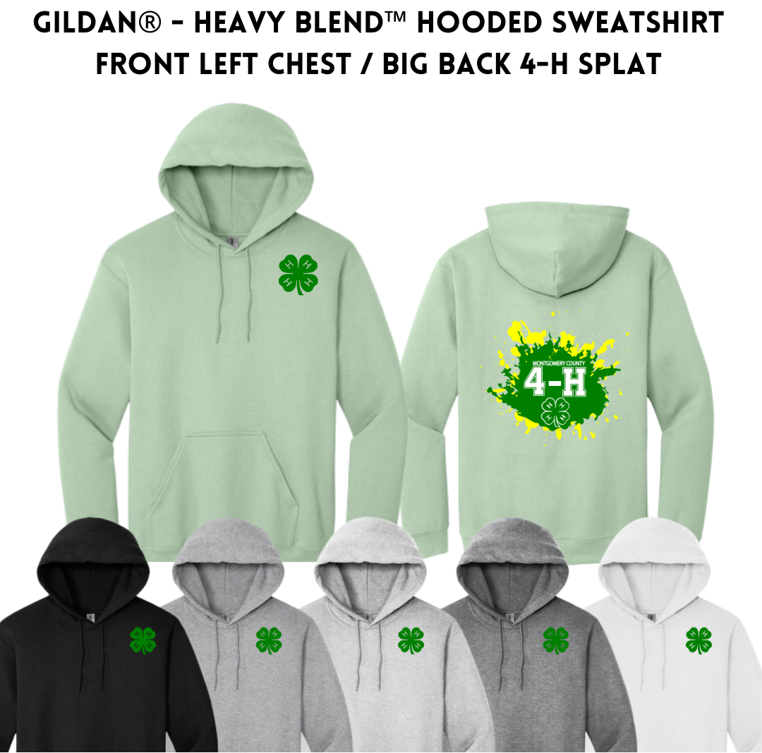 4-H Gildan® - Heavy Blend™ Hooded Sweatshirt Front left chest / Big Back 4-H splat