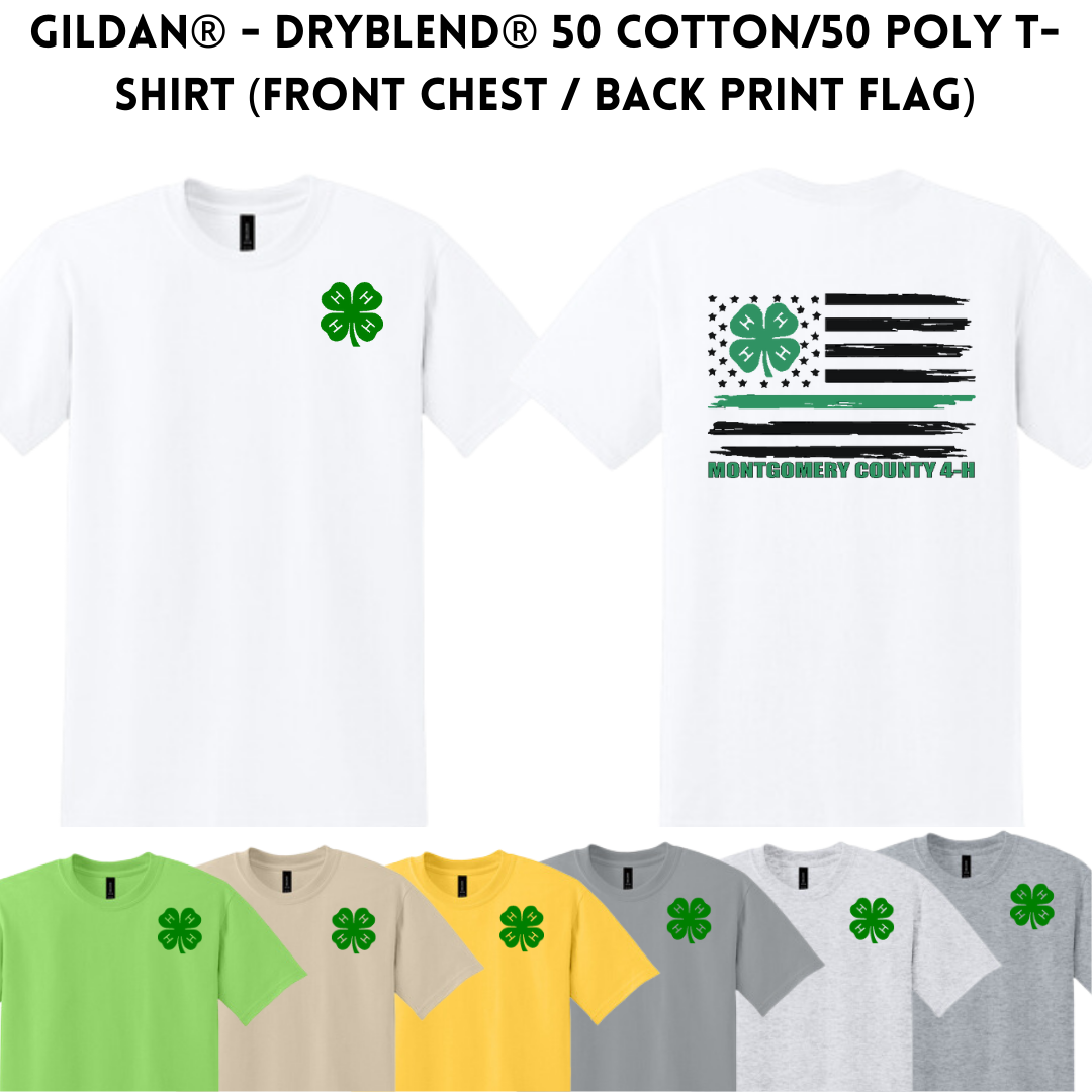 4-H Gildan® - DryBlend® 50 Cotton/50 Poly T-Shirt (Front Chest / Back Print Flag)