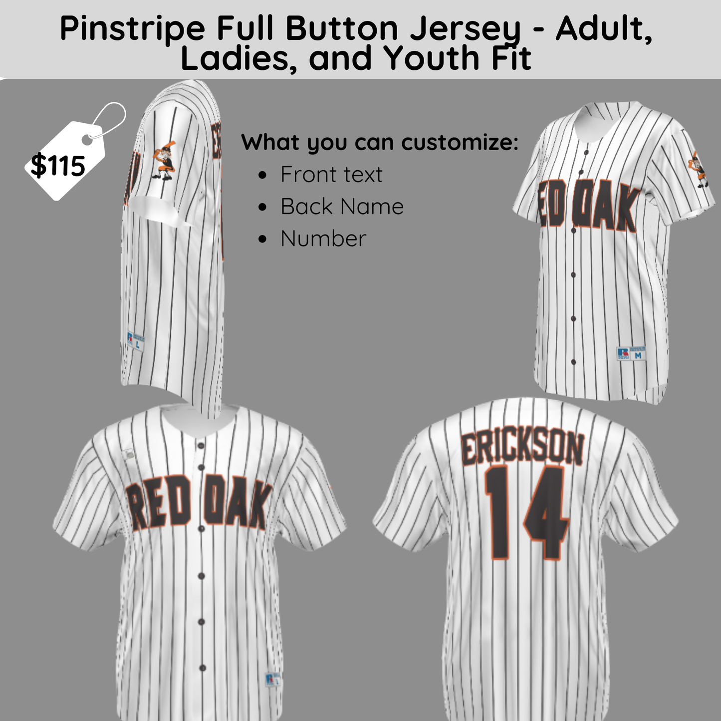 ROSOFT25 Pinstripe Full Button Jersey Adult/Ladies/Youth