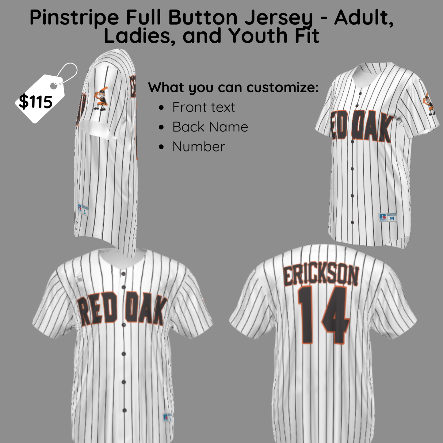 JVAABASE Pinstripe Full Button Jersey Adult/Ladies/Youth