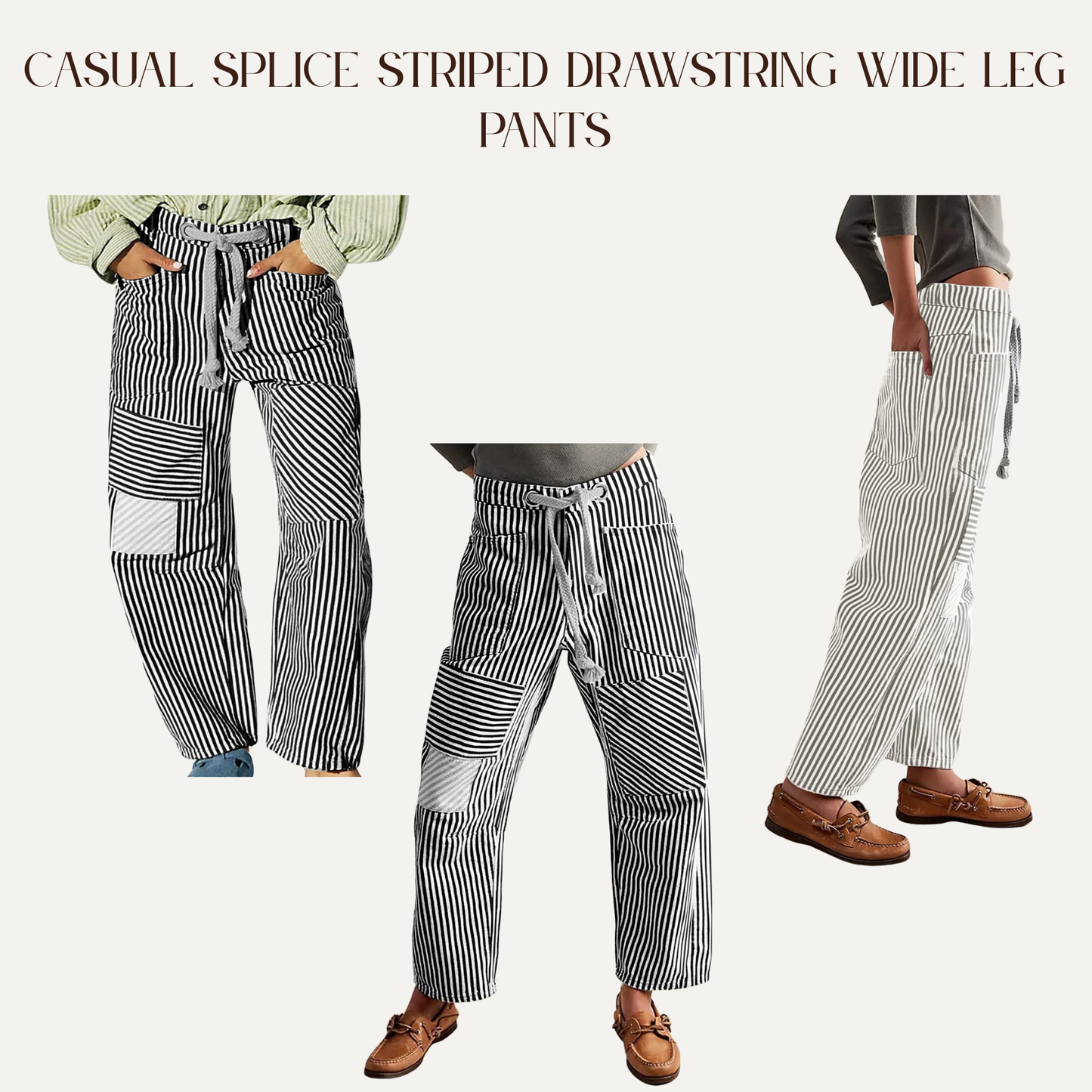 VBB Casual Splice Striped Drawstring Wide Leg Pants