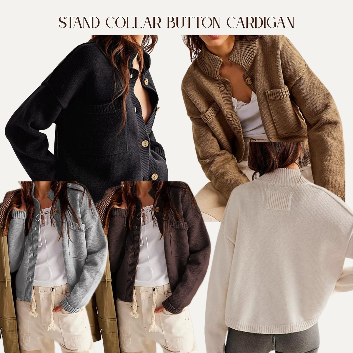 VBB Stand Collar Button Cardigan