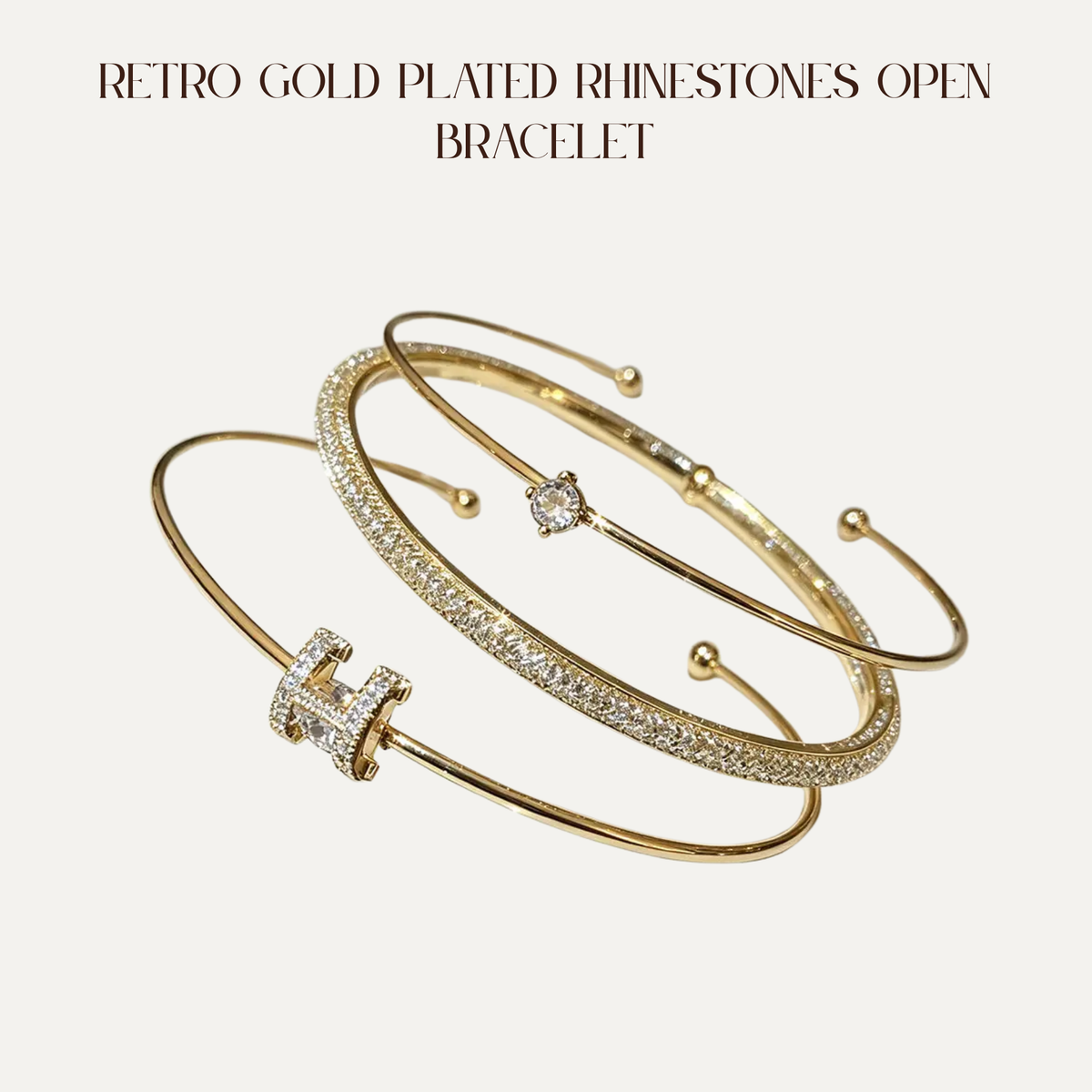 VBB Retro Gold Plated Rhinestones Open Bracelet