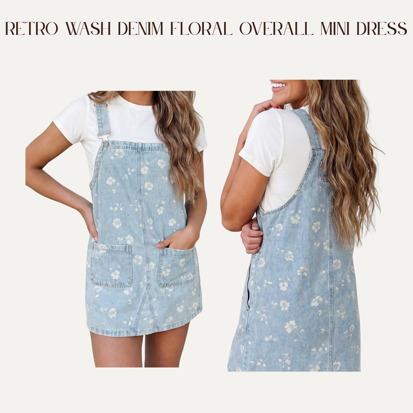VBB Retro Wash Denim Floral Overall Mini Dress