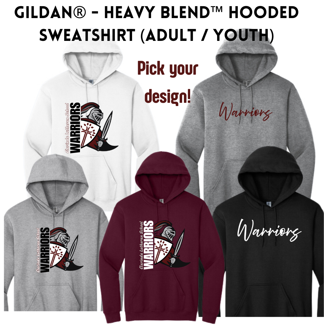 CLS25 Gildan Heavy Blend™ Hooded Sweatshirt Youth AND Adult