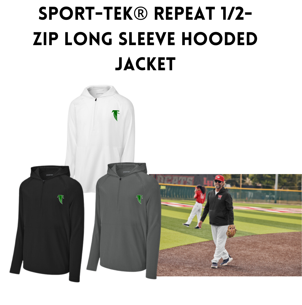 BOJRFALC Sport-Tek Repeat 1/2-Zip Long Sleeve Hooded Jacket