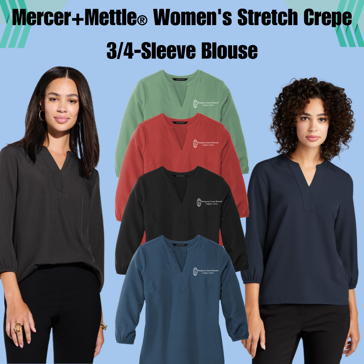 MCMH MM2011 Mercer+Mettle® Women's Stretch Crepe 3/4-Sleeve Blouse