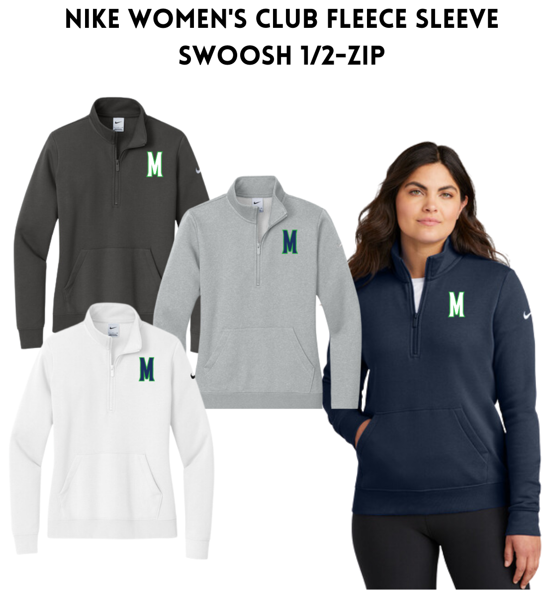 MOXIE Nike Ladies Club Fleece Sleeve Swoosh 1/2-Zip