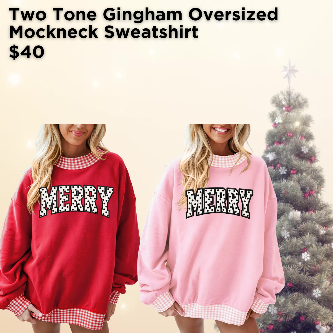 EMF Two Tone Gingham Oversized Mockneck Sweatshirt