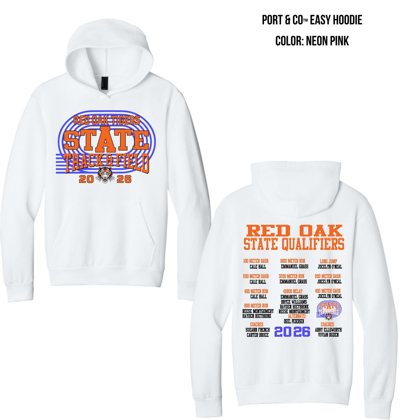ROST26 PC68H Port & Co™ Easy Fleece Pullover Hooded Sweatshirt-Neon PInk, Glacier, and WHite Color Options