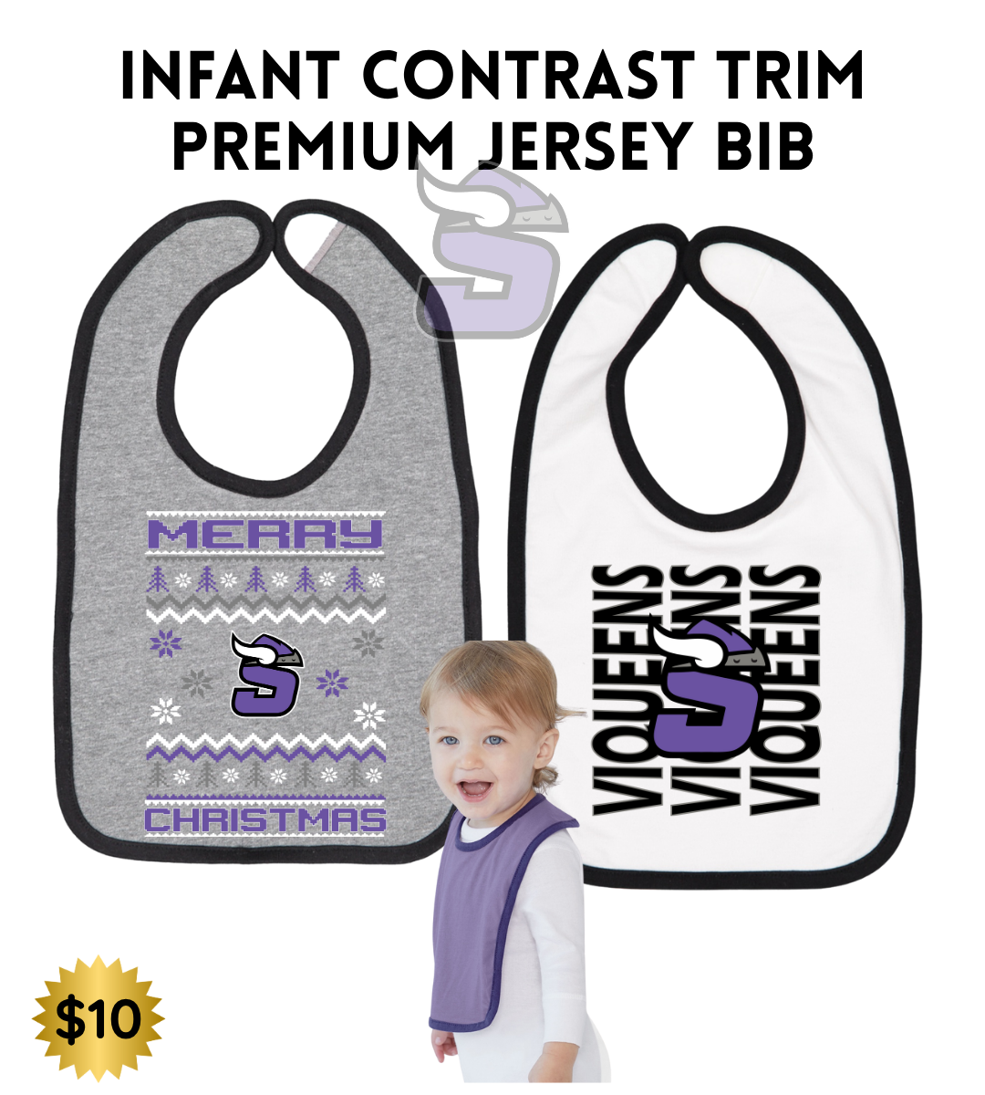 STBB2526 Infant Contrast Trim Premium Jersey Bib