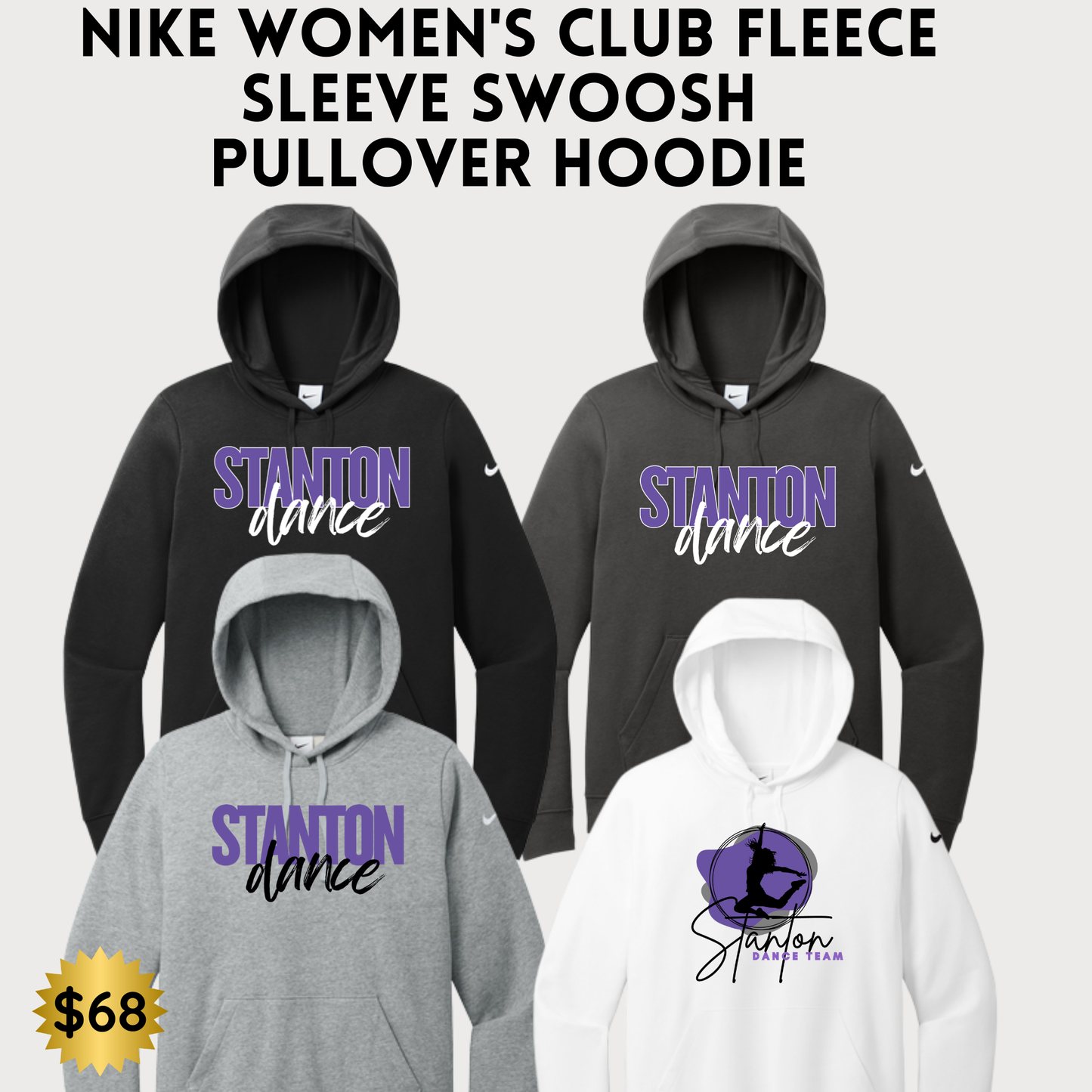 SD Nike Women's Club Fleece Sleeve Swoosh Pullover Hoodie