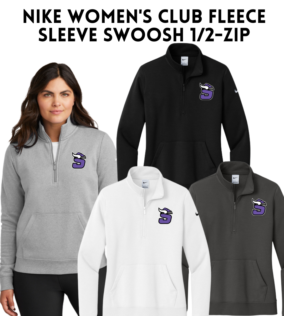 SB26 NKDX6720 Nike Women's Club Fleece Sleeve Swoosh 1/2-Zip
