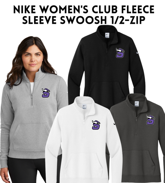 SB26 NKDX6720 Nike Women's Club Fleece Sleeve Swoosh 1/2-Zip