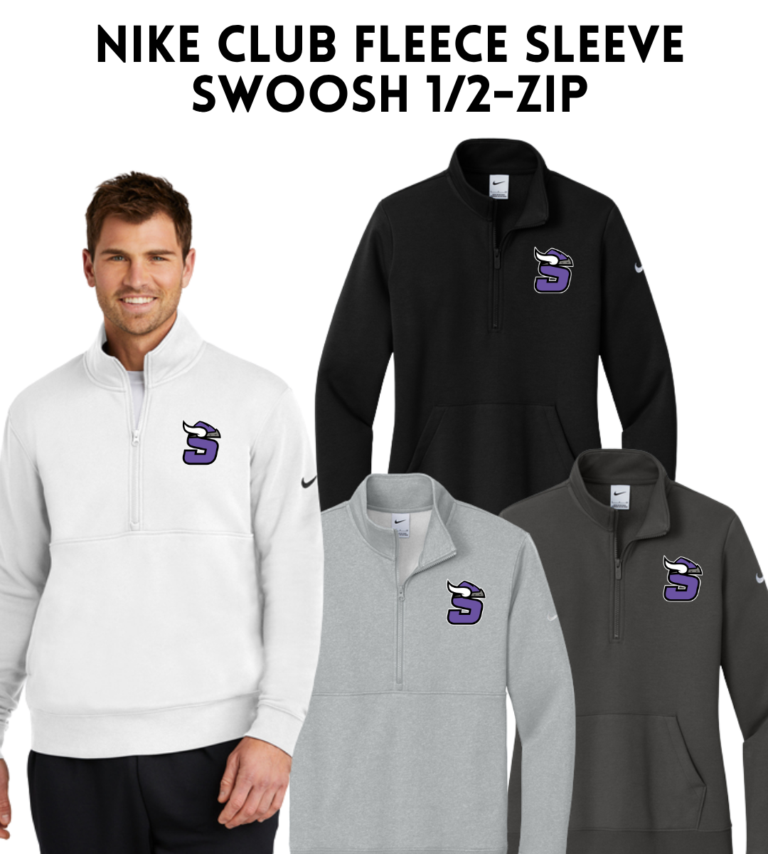 SB26 NKDX6718 Nike Club Fleece Sleeve Swoosh 1/2-Zip - RO