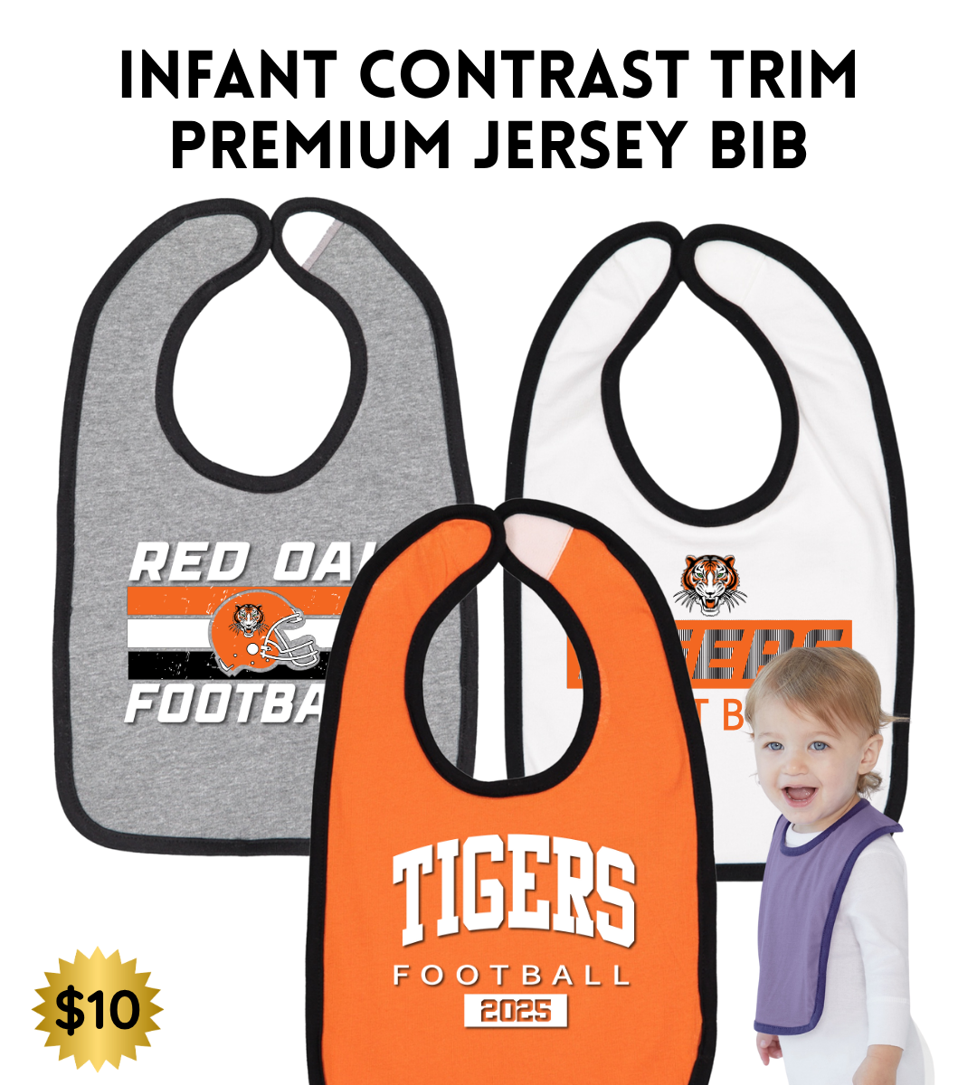 ROFB25 Infant Contrast Trim Premium Jersey Bib