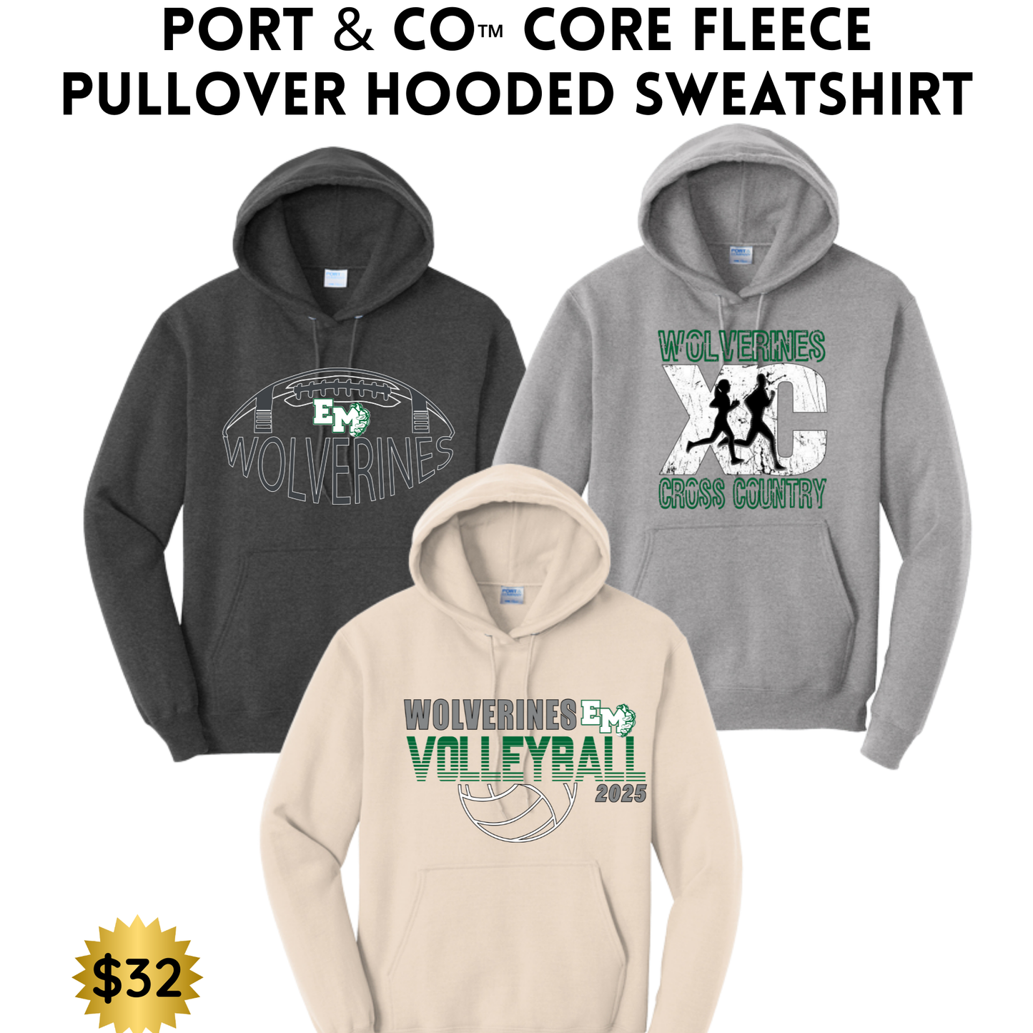 EMAYS25 Port & Co™ Core Fleece Pullover Hooded Sweatshirt