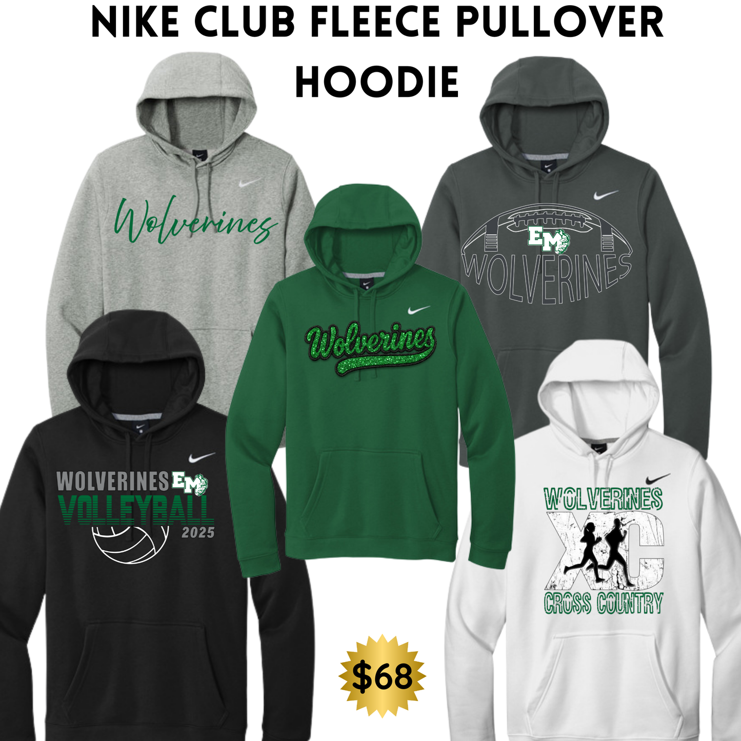 EMAYS25 Nike Men's Club Fleece Sleeve Swoosh Pullover Hoodie