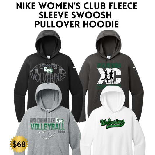 EMAYS25 Nike Women's Club Fleece Sleeve Swoosh Pullover Hoodie