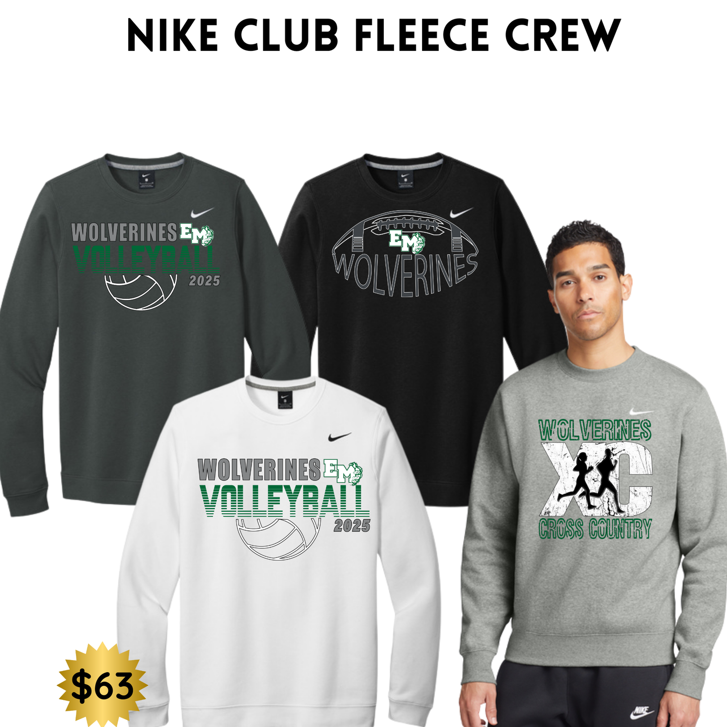 EMAYS25 Nike Unisex Club Fleece Sleeve Swoosh Crewneck