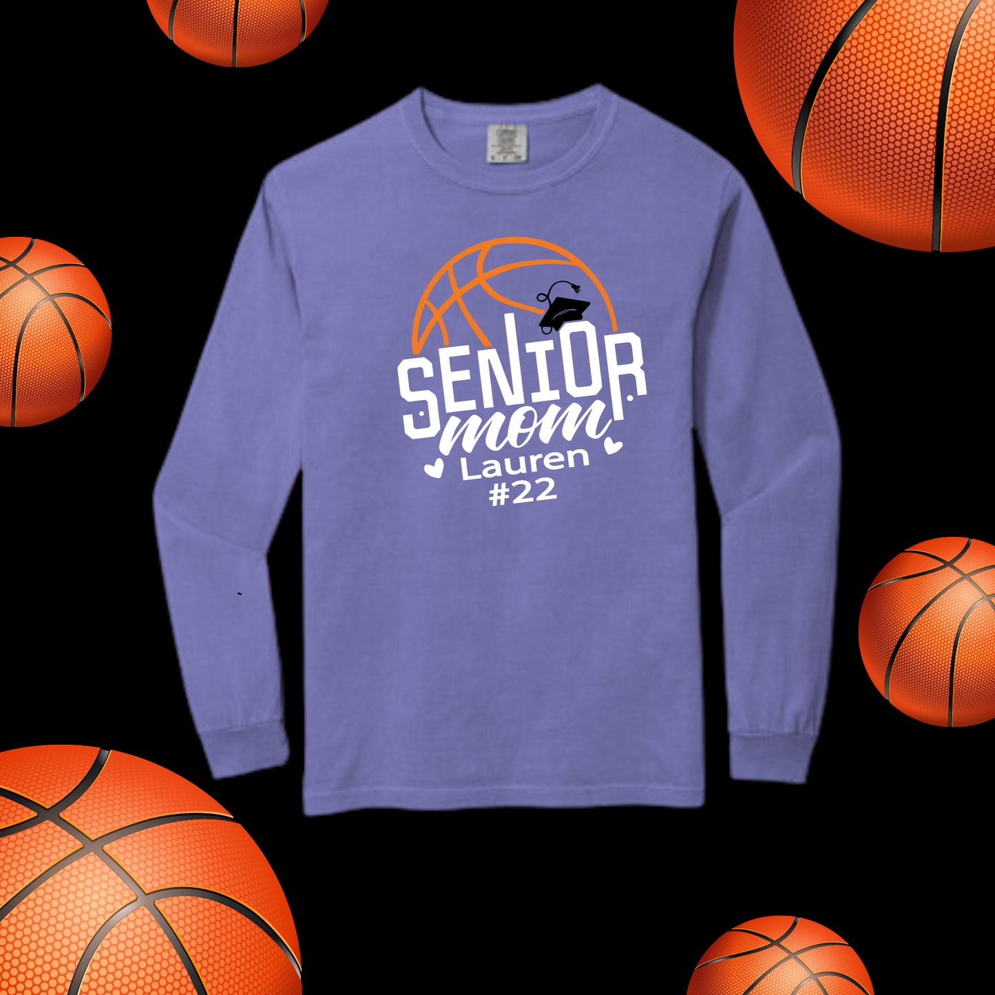 SM Stanton Senior Mom Basketball  Shirt -Comfort Colors LS Purple