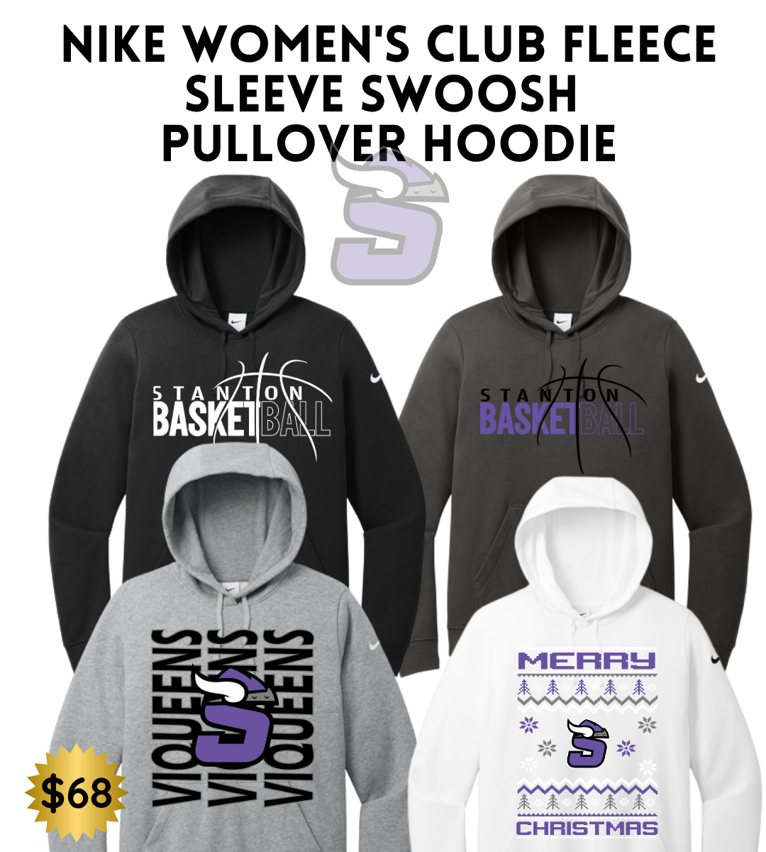 STBB2526 Nike Women's Club Fleece Sleeve Swoosh Pullover Hoodie