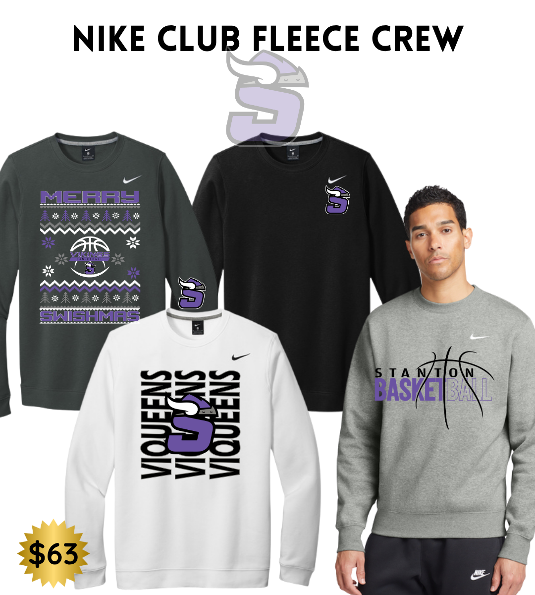 STBB2526 Nike Unisex Club Fleece Sleeve Swoosh Crewneck