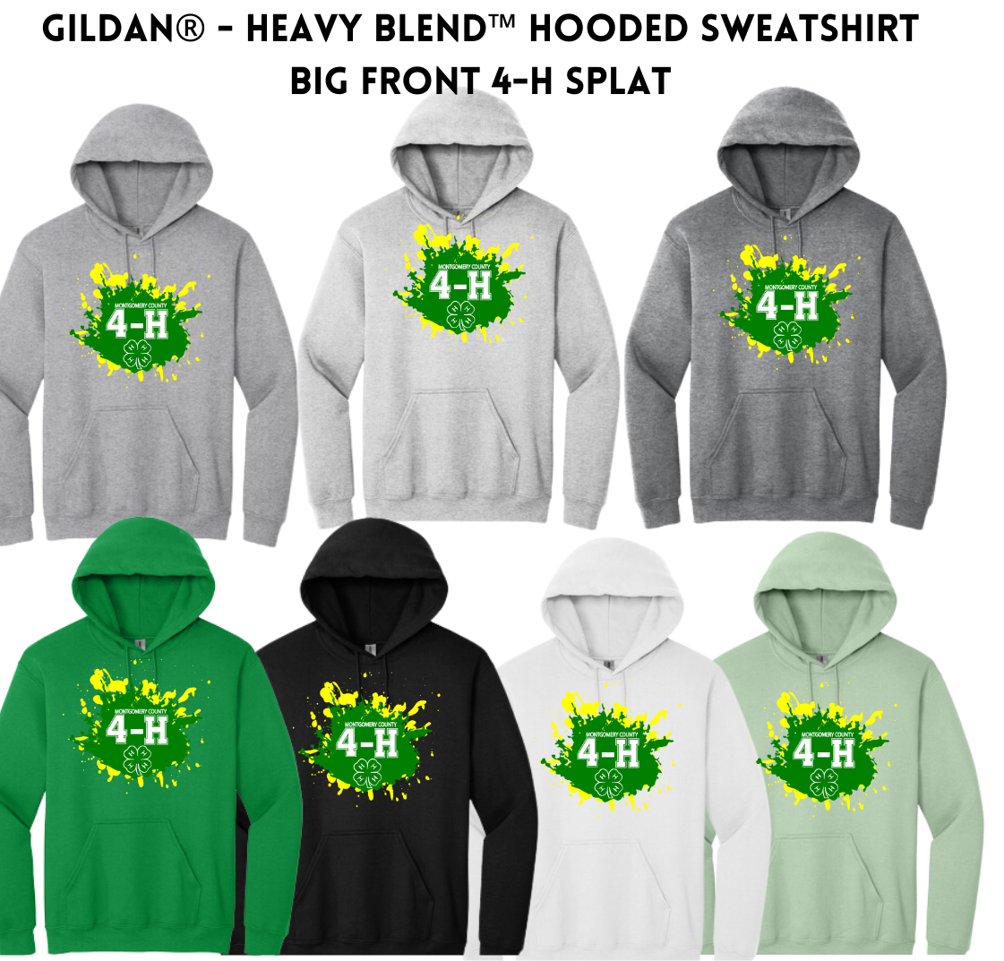 4-H Gildan® - Heavy Blend™ Hooded Sweatshirt Big Front 4-H splat