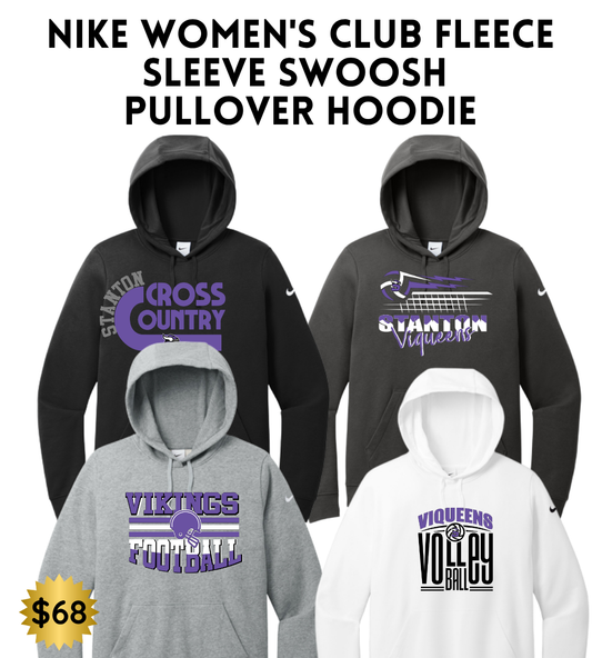 SB25 Nike Women's Club Fleece Sleeve Swoosh Pullover Hoodie