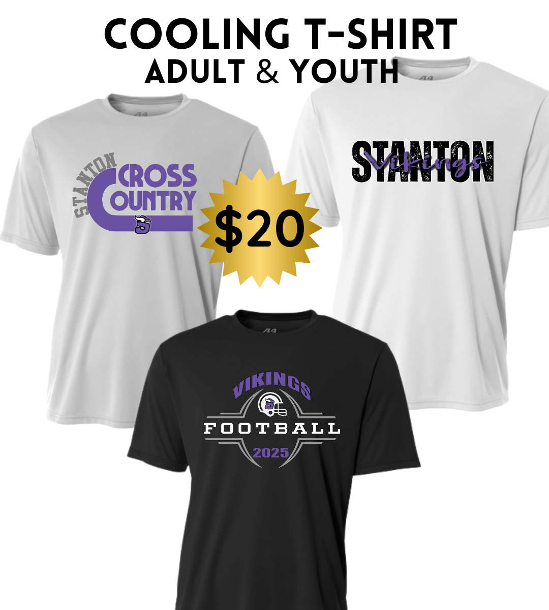 SB25 A4 Cooling Performance Tee - Moisture-wicking (Unisex / Youth Sizes)