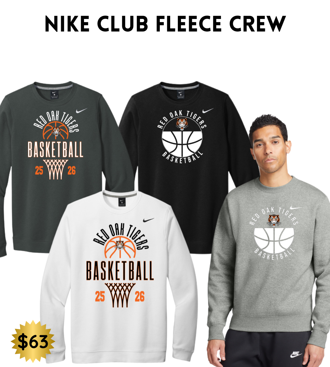 ROBB2526 Nike Unisex Club Fleece Sleeve Swoosh Crewneck