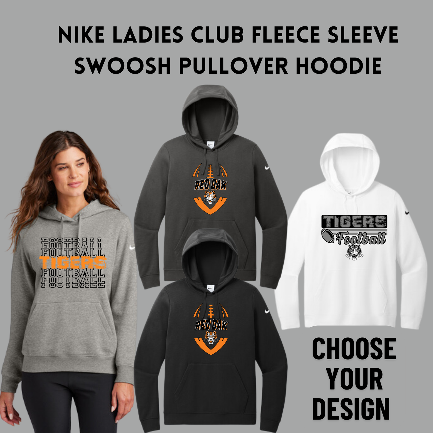 ROFB24 Nike Ladies Club Fleece Sleeve Swoosh Pullover Hoodie