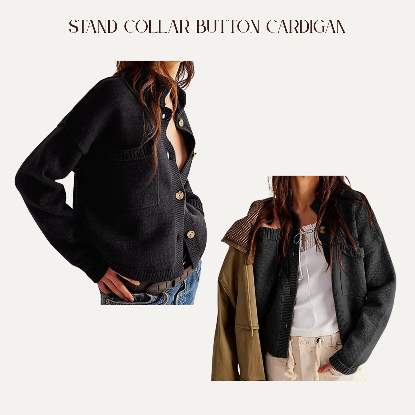 VBB Stand Collar Button Cardigan