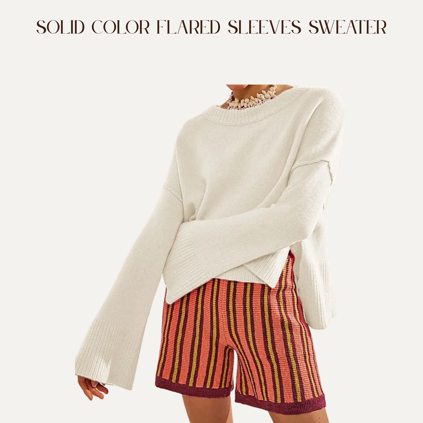 VBB Solid Color Flared Sleeves Sweater