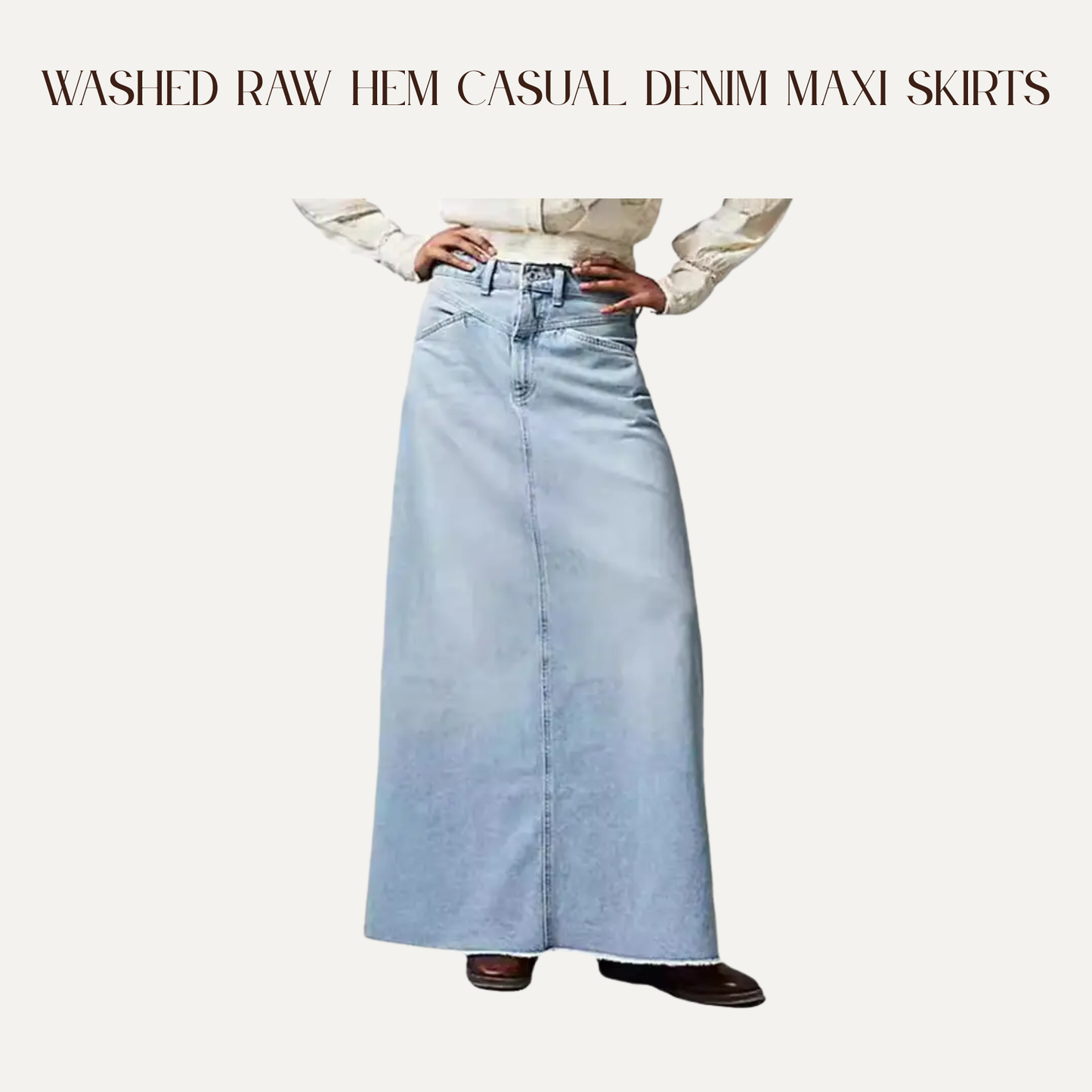 VBB Washed Raw Hem Casual Denim Maxi Skirts