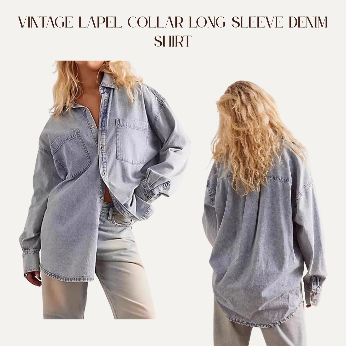 VBB Vintage Lapel Collar Long Sleeve Denim Shirt