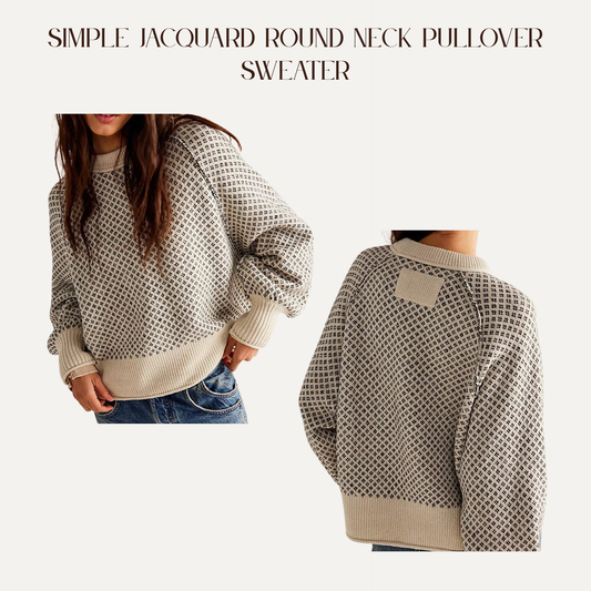 VBB Simple Jacquard Round Neck Pullover Sweater