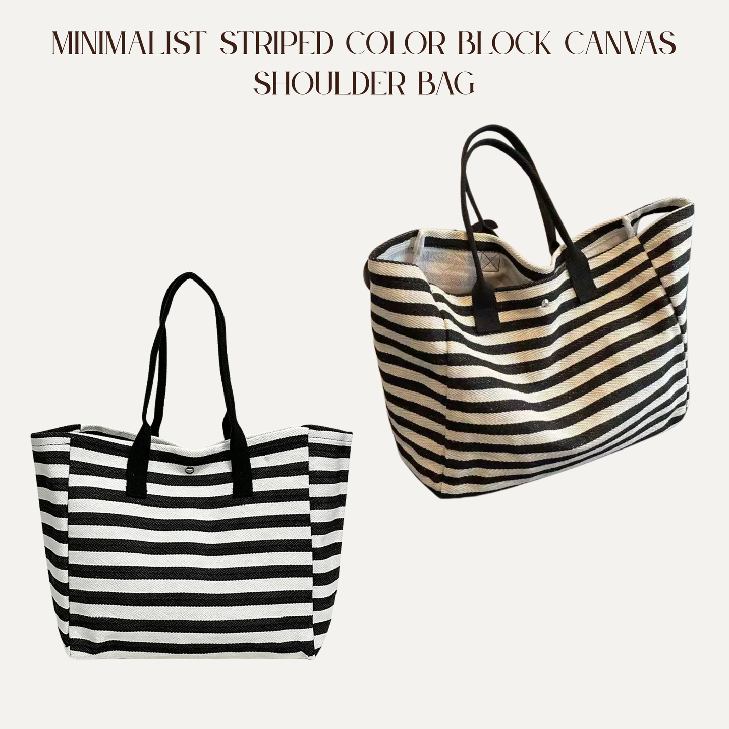 VBB Minimalist Striped Color Block Canvas Shoulder Bag