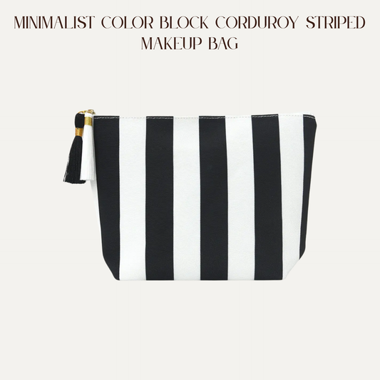 VBB Minimalist Color Block Corduroy Striped Makeup Bag