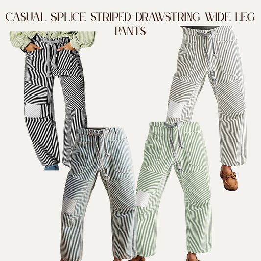 VBB Casual Splice Striped Drawstring Wide Leg Pants