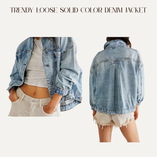 VBB Trendy Loose Solid Color Denim Jacket