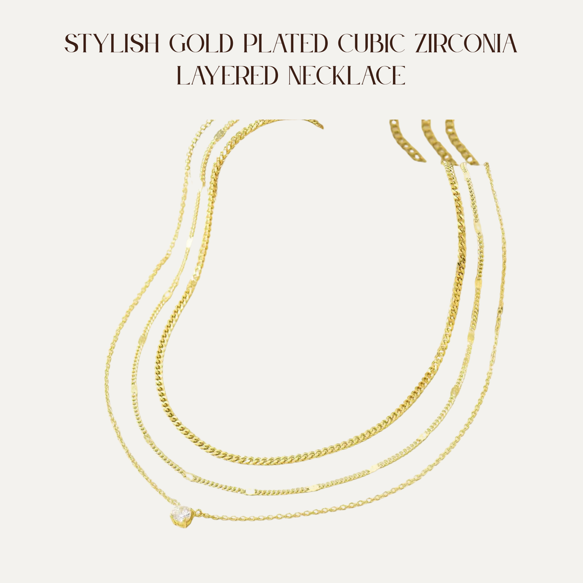 VBB Stylish Gold Plated Cubic Zirconia Layered Necklace