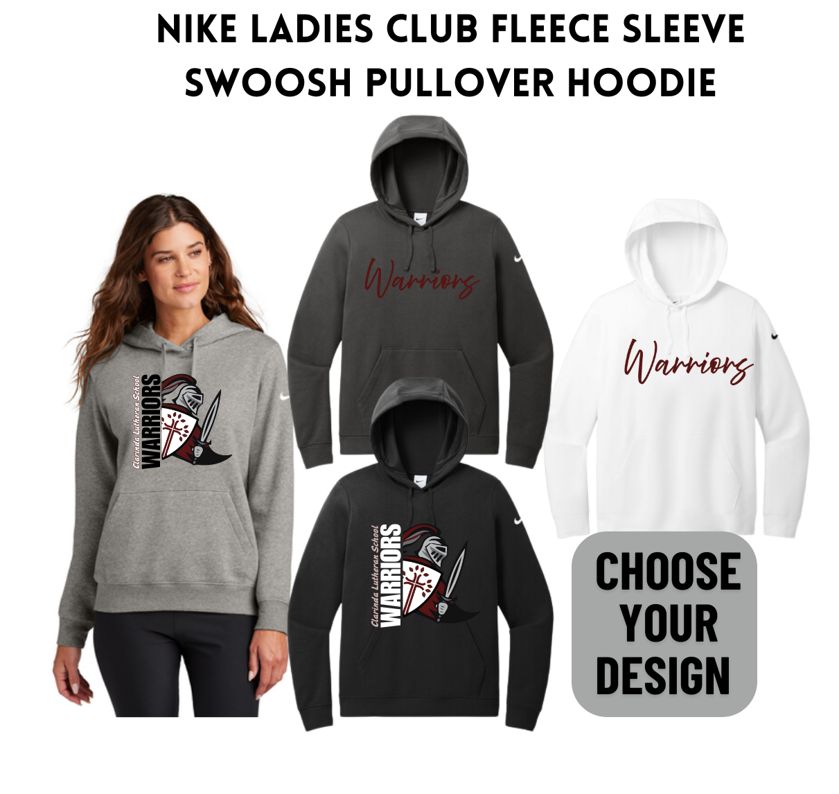 CLS25 Nike Ladies Club Fleece Sleeve Swoosh Pullover Hoodie