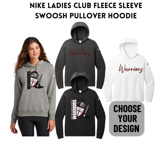 CLS25 Nike Ladies Club Fleece Sleeve Swoosh Pullover Hoodie