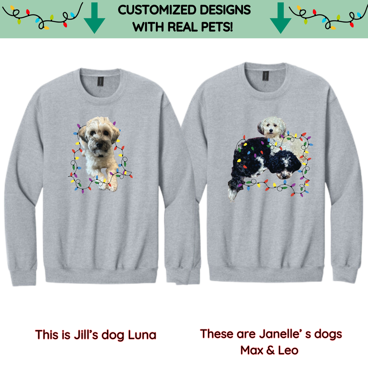 Custom XMAS Lights Pet Design Gildan Softstyle Crewneck Sweatshirt