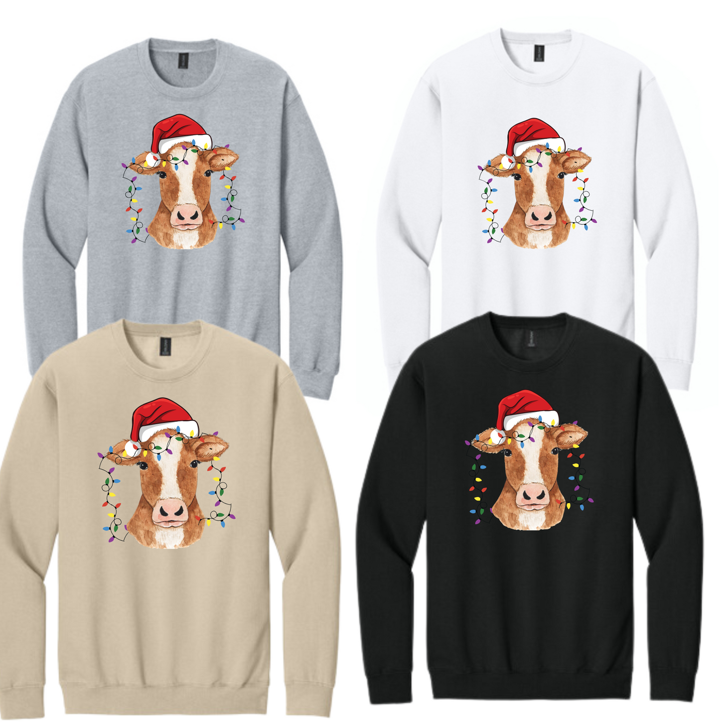 Cow XMAS Lights Gildan Softstyle Crewneck Sweatshirt