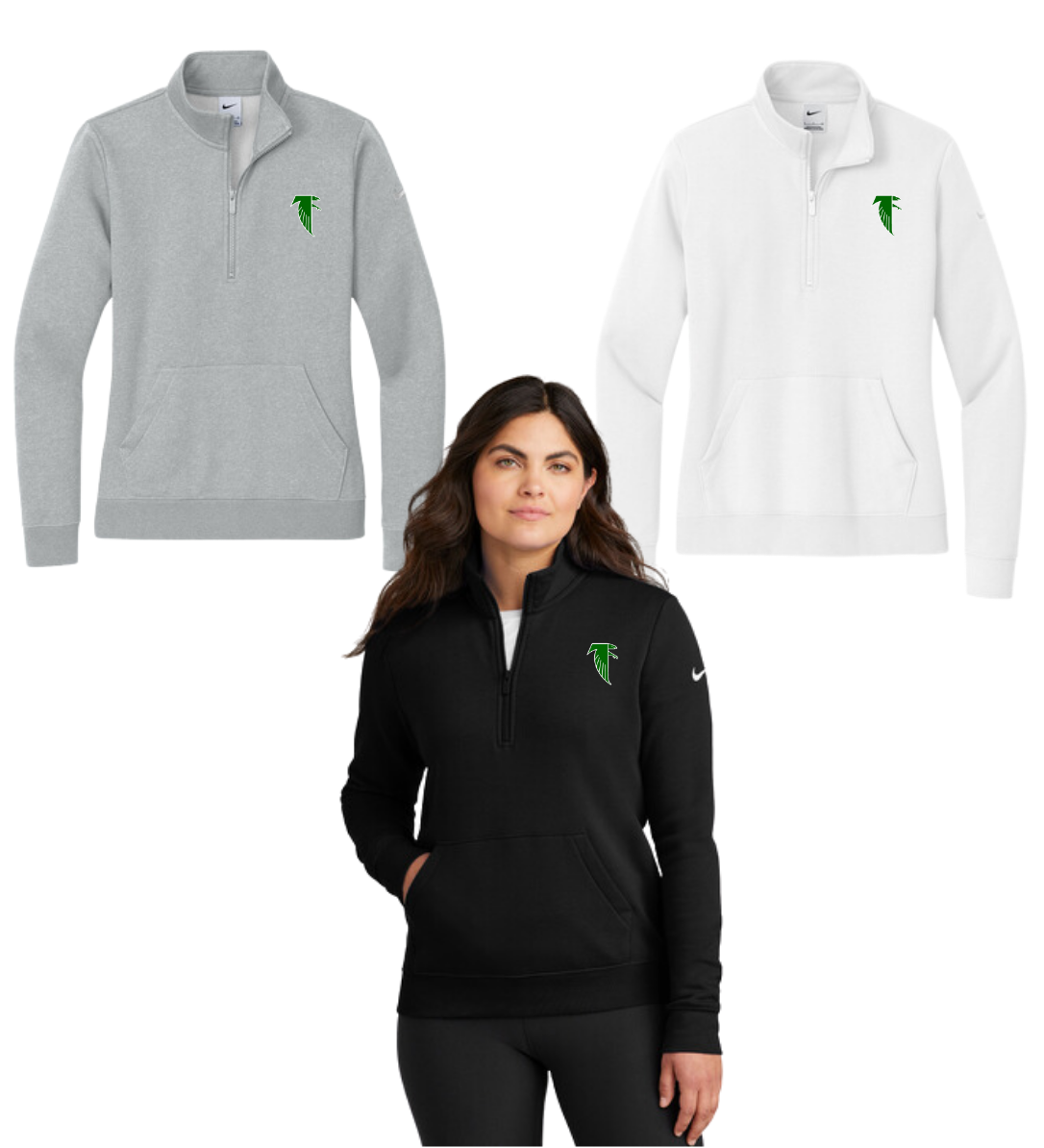 BOJRFALC  Nike Ladies Club Fleece Sleeve Swoosh 1/2-Zip