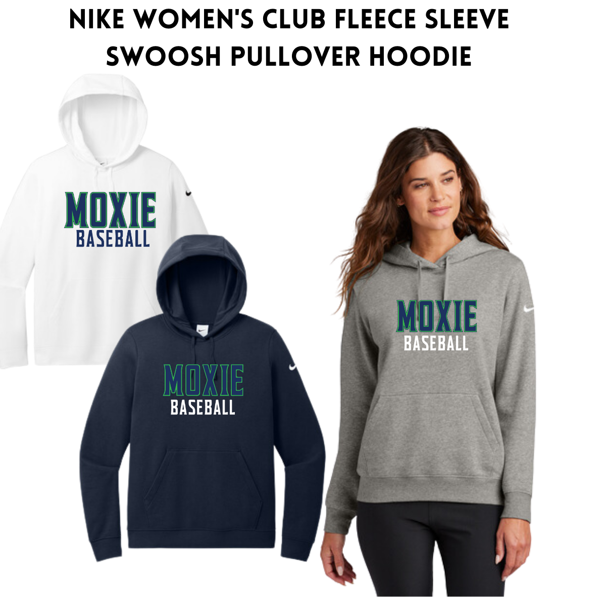 MOXIE Nike Ladies Club Fleece Sleeve Swoosh Pullover Hoodie